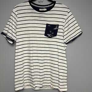 Free Planet‎ Striped Nautical Graphic Pocket Mens T-Shirt Sz M